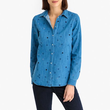 Блузка с рисунком и длинными рукавами из джинсовой ткани