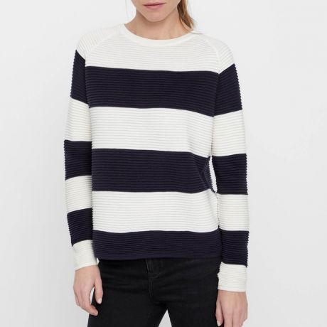 Пуловер в широкую полоску с круглым вырезом и застежкой на пуговицы сзади