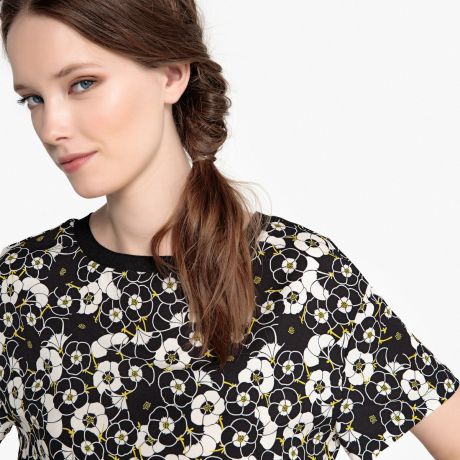 Блузка с круглым вырезом, цветочным рисунком и короткими рукавами