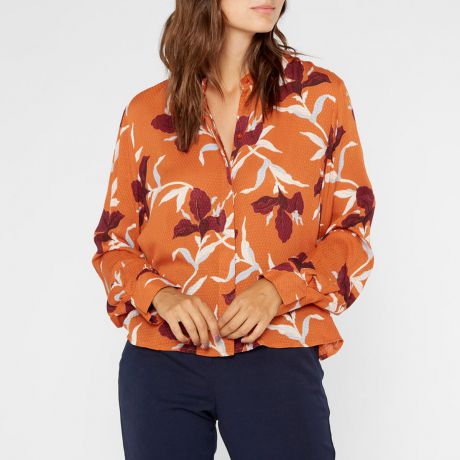 Блузка с воротником-стойкой и цветочным рисунком