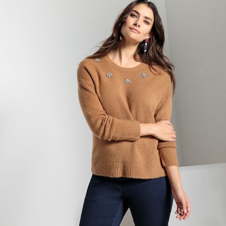 Пуловер с украшением из плотного трикотажа