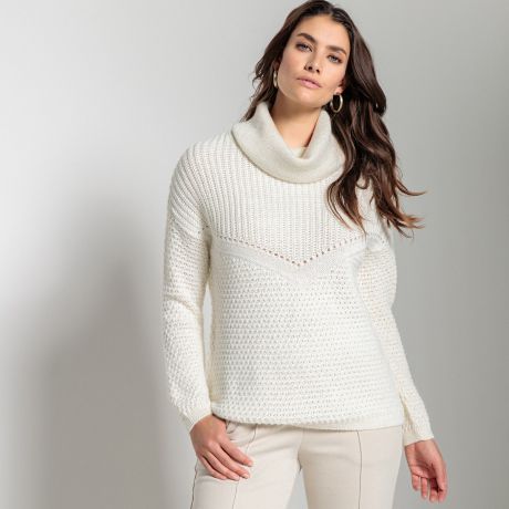 Пуловер с отворачивающимся воротником из плотного трикотажа