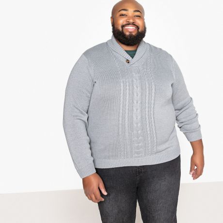 Пуловер большого размера с шалевым воротником из плотного трикотажа