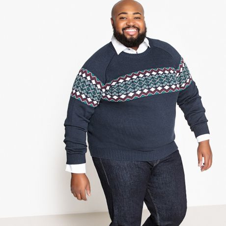 Пуловер жаккардовый из коллекции больших размеров с круглым вырезом из плотного трикотажа