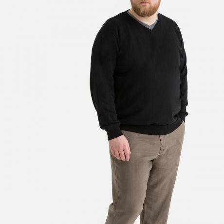 Пуловер большого размера с V-образным вырезом из тонкого трикотажа