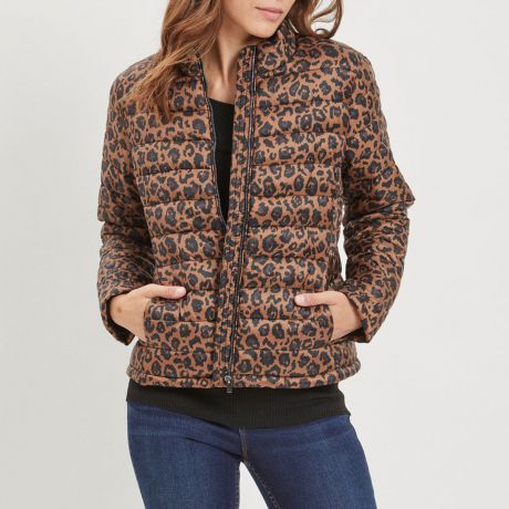 Куртка стеганая короткая с леопардовым принтом
