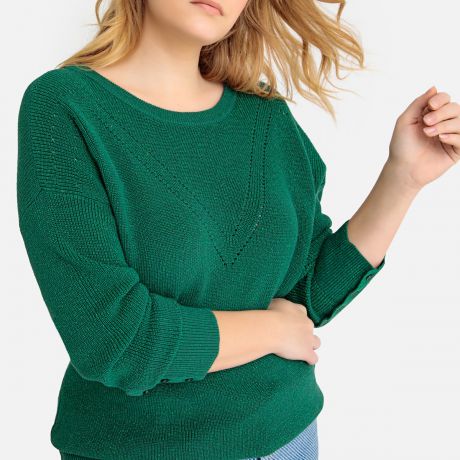 Пуловер с круглым вырезом 84% хлопка, из плотного трикотажа