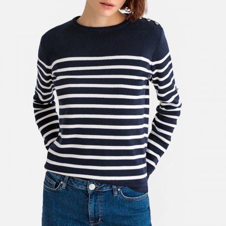 Пуловер в полоску в морском стиле из тонкого хлопкового трикотажа