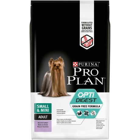 Сухой корм Purina Pro Plan Optidigest Grain Free Formula для взрослых собак мелких и карликовых пород с чувствительным пищеварением, с высоким содержанием индейки, пакет 7 кг 12399414