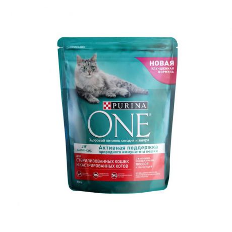 Сухой корм Purina One для стерилизованных кошек и котов с лососем и пшеницей, пакет, 750 г 12397660
