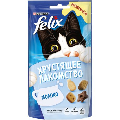Хрустящее Лакомство Felix для взрослых кошек с молоком, пауч, 60г 12399504
