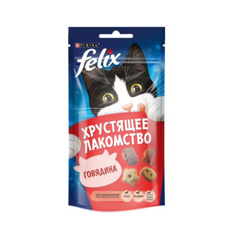 Хрустящее Лакомство Felix для взрослых кошек с говядиной, пауч, 60г 12393616