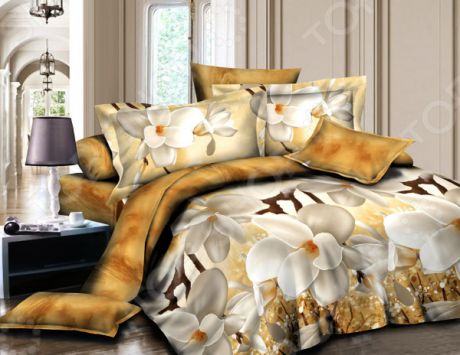 Комплект постельного белья «Нежная орхидея». 1,5-спальный. Цвет: желтый