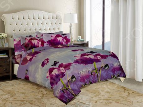 Комплект постельного белья «Цветочная фантазия». 2-спальный. Рисунок: фиолетовые пионы