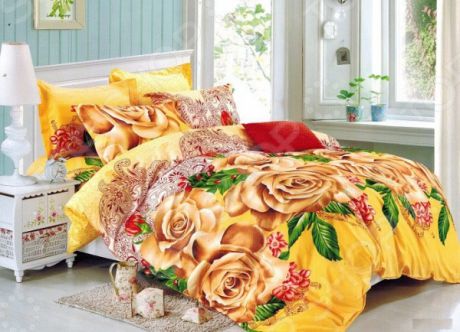 Комплект постельного белья «Цветочный мираж». 1,5-спальный. Рисунок: желтые розы