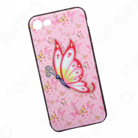 Чехол с защитным стеклом для iPhone 7/8 «Бабочка на розовом»
