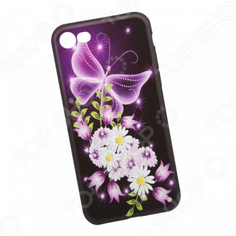Чехол с защитным стеклом для iPhone 7/8 «Неоновая бабочка с цветами»