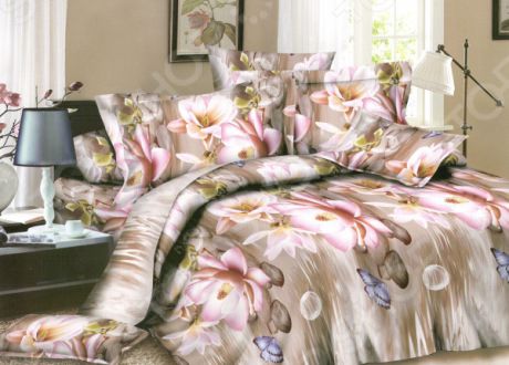 Комплект постельного белья «Яркий сон». 1,5-спальный. Рисунок: розовая орхидея
