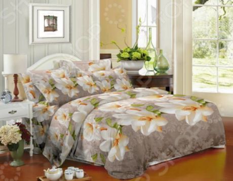 Комплект постельного белья «Весеннее утро». 1,5-спальный. Рисунок: кремовые орхидеи
