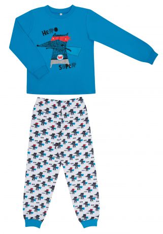 Пижама для мальчика Barkito Сновидения голубая/белая с рисунком «волчок»