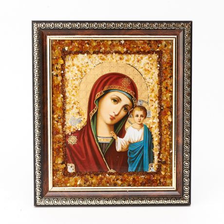 Изображение "Казанская икона Божией Матери" янтарь 14х16 см