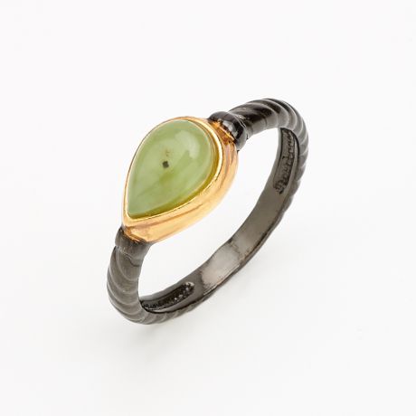 Кольцо нефрит зеленый (серебро 925 пр. позолота, родир. черн.) размер 16,5
