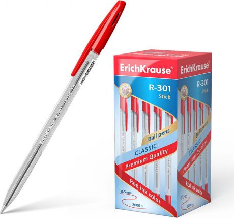 Ручка шариковая Erich Krause R-301 Classic Stick 1.0, 43186, цвет чернил: красный