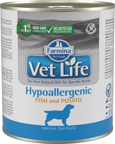Корм консервированный Farmina Vet Life Hypo для собак, паштет с рыбой и картофелем, 300 г