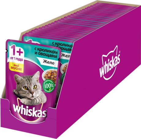 Консервы "Whiskas" для кошек от 1 года, желе с кроликом и овощами, 85 г х 24 шт