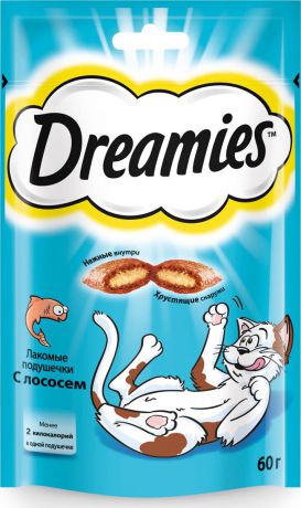 Лакомство для взрослых кошек "Dreamies", подушечки с лососем, 60 г