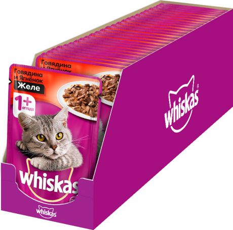 Консервы "Whiskas" для кошек от 1 года, желе с говядиной и ягненком, 85 г х 24 шт
