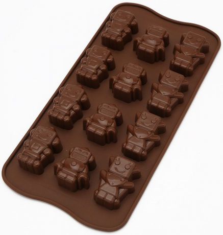 Форма для льда Fidget Go Роботы, для льда и шоколада, 12 ячеек, коричневый