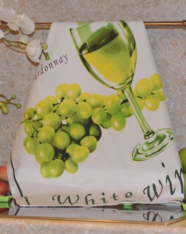 Полотенце кухонное ТекСтиль для дома 507042-6 WHITE WINE, белый, салатовый, светло-зеленый