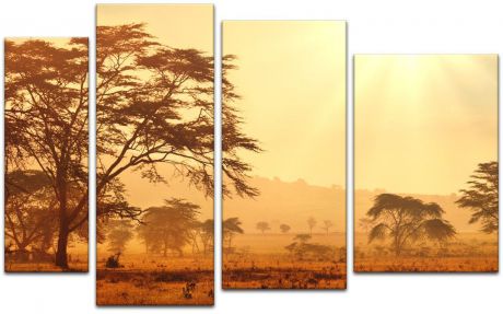 Картина модульная Картиномания "Африканская саванна на рассвете", 120 x 77 см, Дерево, Холст