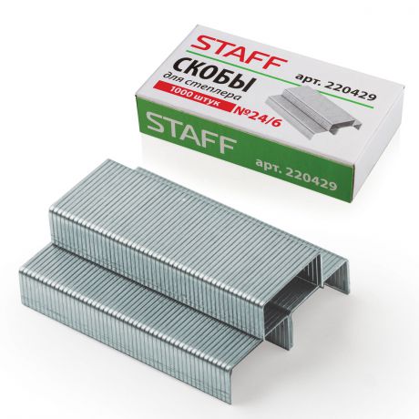 Скобы для степлера STAFF № 24/6, 1000 штук, в картонной коробке, до 30 листов