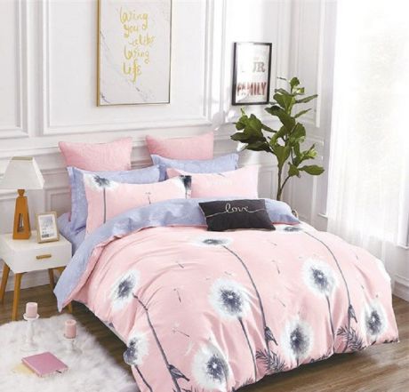 Комплект постельного белья Дом Текстиля SULYAN Дуновение ветра, розовый, серый, белый, сиреневый
