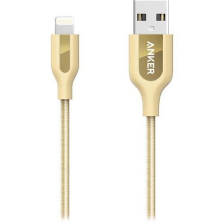 Кабель ANKER PowerLine+ Lightning - USB для iPod, iPhone, iPad, A8121HB1, золотой