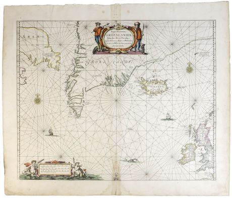 Гравюра Карта Гренландии и Исландии. Германия? конец XVII века