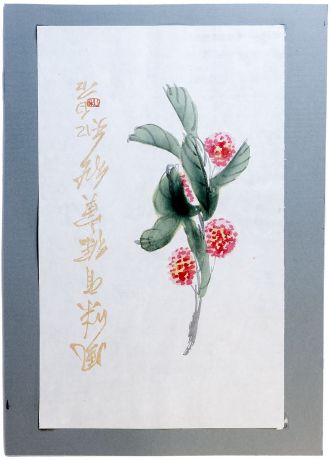 Гравюра Ци Бай Ши. Цветущая ветка. Ксилография акварель. Китай середина XX века
