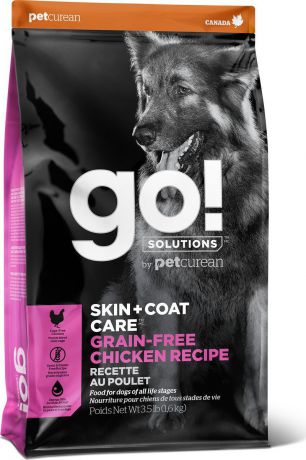 Корм сухой Go! Natural Holistic Skin+Coat Care, с цельной курицей, беззерновой, для собак всех возрастов, 5,45 кг