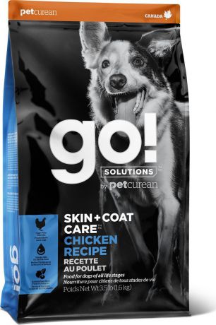 Корм сухой Go! Natural Holistic Skin+Coat Care, с цельной курицей, фруктами и овощами, для щенков и собак, 11,3 кг