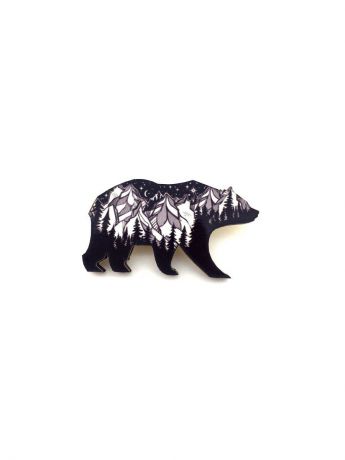 Брошь - Сибирский медведь (Деревянный значок)