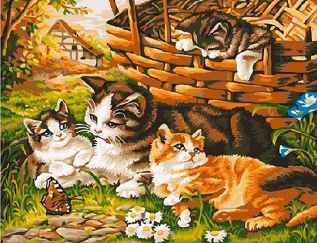 Картина по номерам Paintboy Original "Котята на лужайке" 30х40см