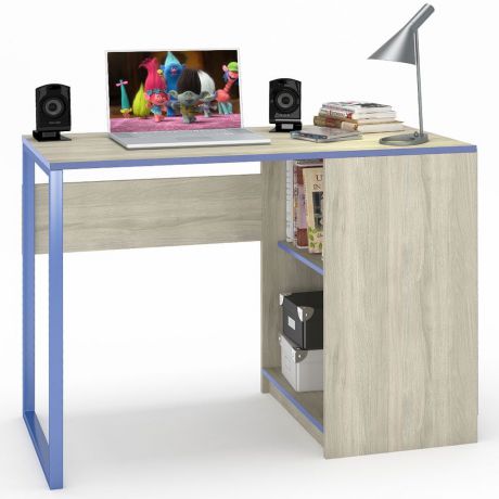 Письменный стол Моби Гольф, цвет вяз либерти светлый/белый матовый/голубой металл
