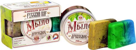 Подарочный косметический набор Банная забава "Русский пар" Густое мыло, 250 мл + Косметическое мыло, 2 шт по 100 г