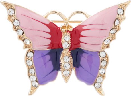 Брошь бижутерная D.Mari "Летняя бабочка". Цветные эмали, прозрачные стразы, бижутерный сплав золотого тона