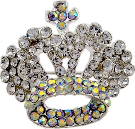 Брошь бижутерная D.Mari "Алмазная корона". Кристаллы Aurora Borealis, бижутерный сплав серебряного тона