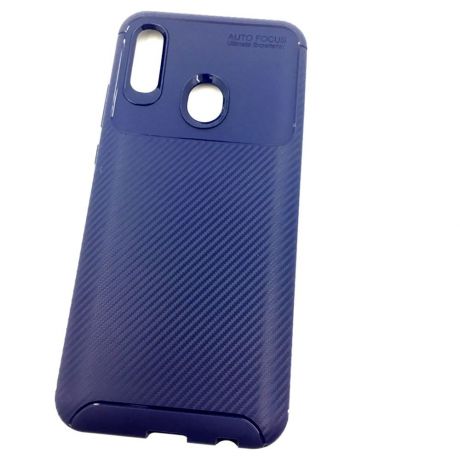 Чехол для сотового телефона Мобильная мода Honor 10 Lite / P Smart (2019) Накладка силиконовая противоударная с текстурой карбона, синий