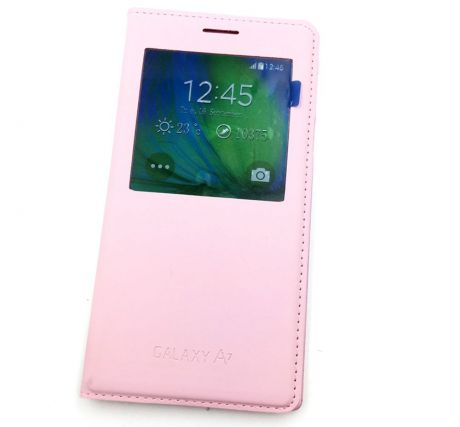 Чехол для сотового телефона Мобильная мода Samsung A7 2015 Чехол-книжка из кожзаменителя с интерактивным окном, розовый