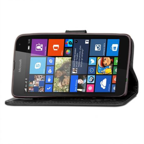 Чехол из искусственной кожи с отделением для карт с функцией флип-стойки с магнитным закрытием (черный)для Microsoft Lumia 535